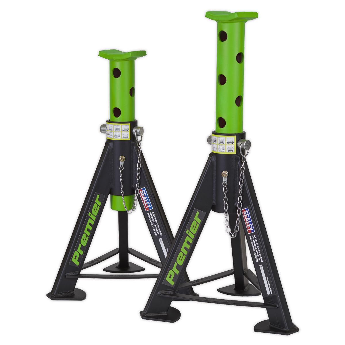 Sealey AS6G Premier Axle Stands (Pair) 6 Tonne Capacity per Stand - Green Sealey
