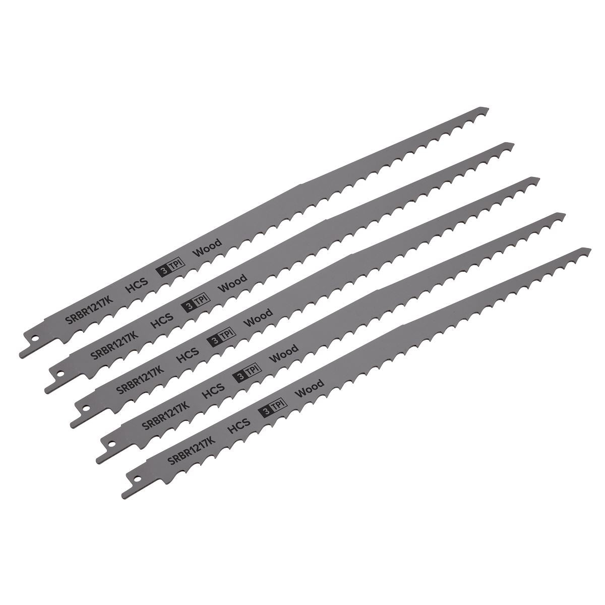 Sealey SRBR1217K Reciprocating Saw Blade Pruning & Coarse Wood 300mm 3tpi - Pack of 5 Sealey