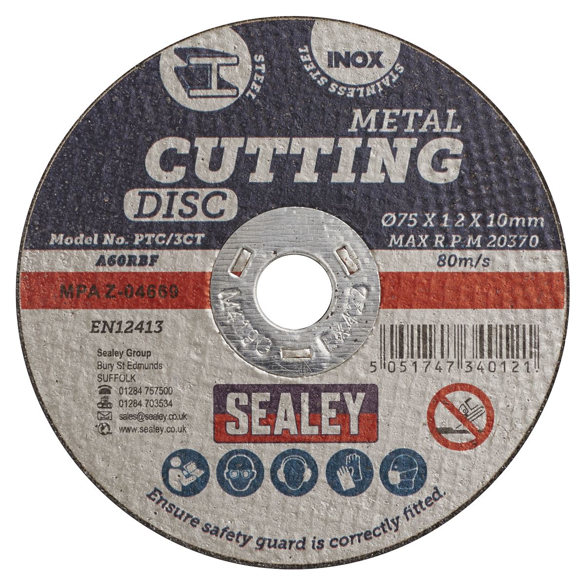 Sealey PTC/3CT100 Cutting Disc Pack of 100 Ø75 x 1.2mm Ø10mm Bore Sealey