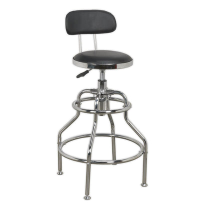 Sealey SCR14 Pneumatic Workshop Stool with Adjustable Height Swivel Seat & Back Rest Sealey