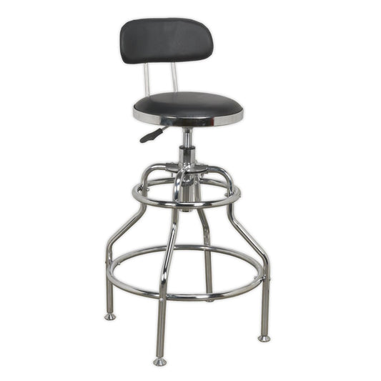 Sealey SCR14 Pneumatic Workshop Stool with Adjustable Height Swivel Seat & Back Rest Sealey