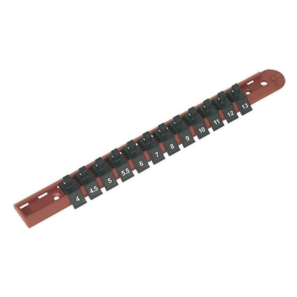Sealey AK1412 Socket Retaining Rail with 12 Clips 1/4"Sq Drive Sealey