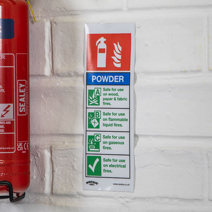 Sealey SS52V10 Safe Conditions Safety Sign - Powder Fire Extinguisher - Self-Adhesive Vinyl - Pack of 10 Sealey
