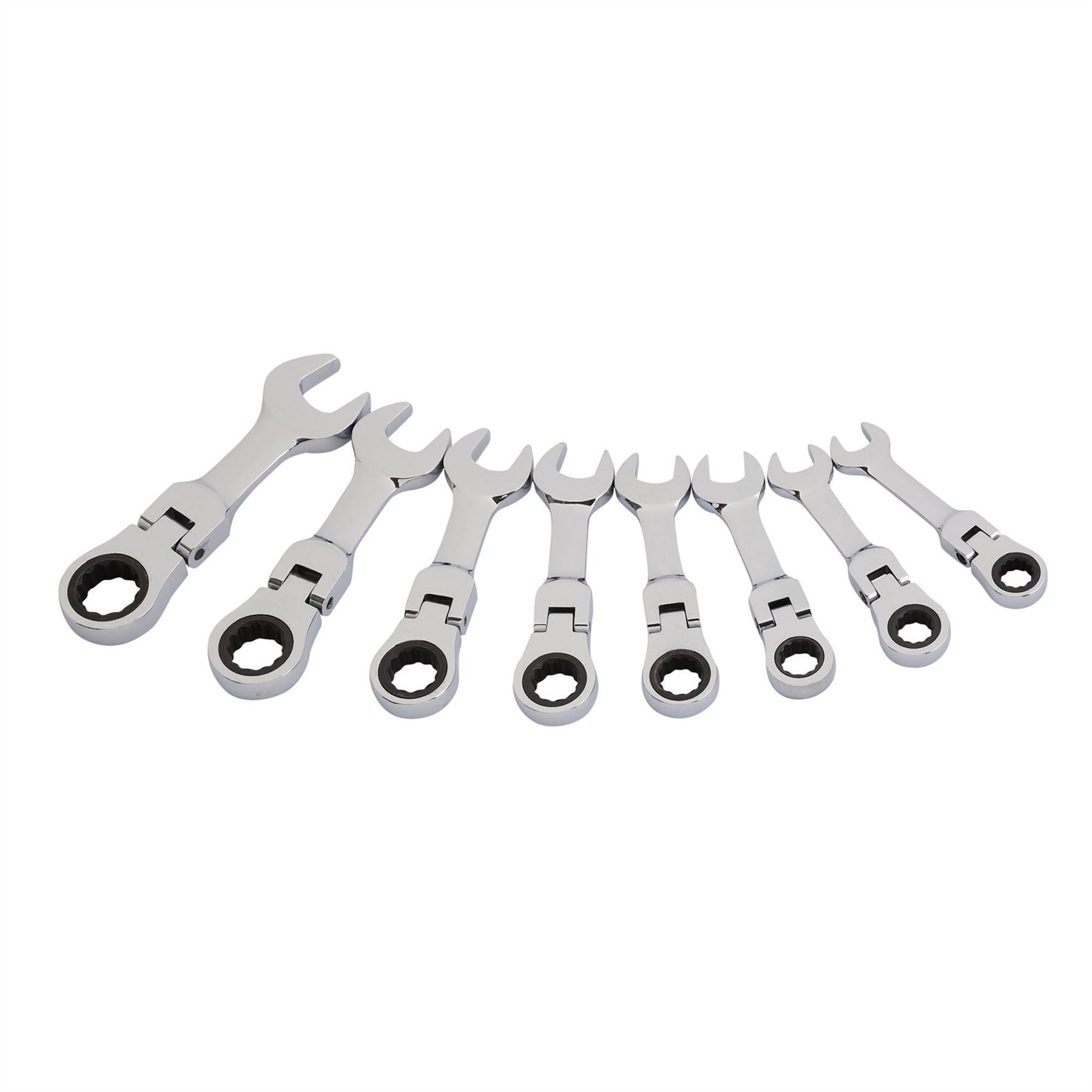 Draper 27982 HI-TORQ® Metric Stubby Flexible Head Ratchet Combination Spanner Set 8 Piece Draper