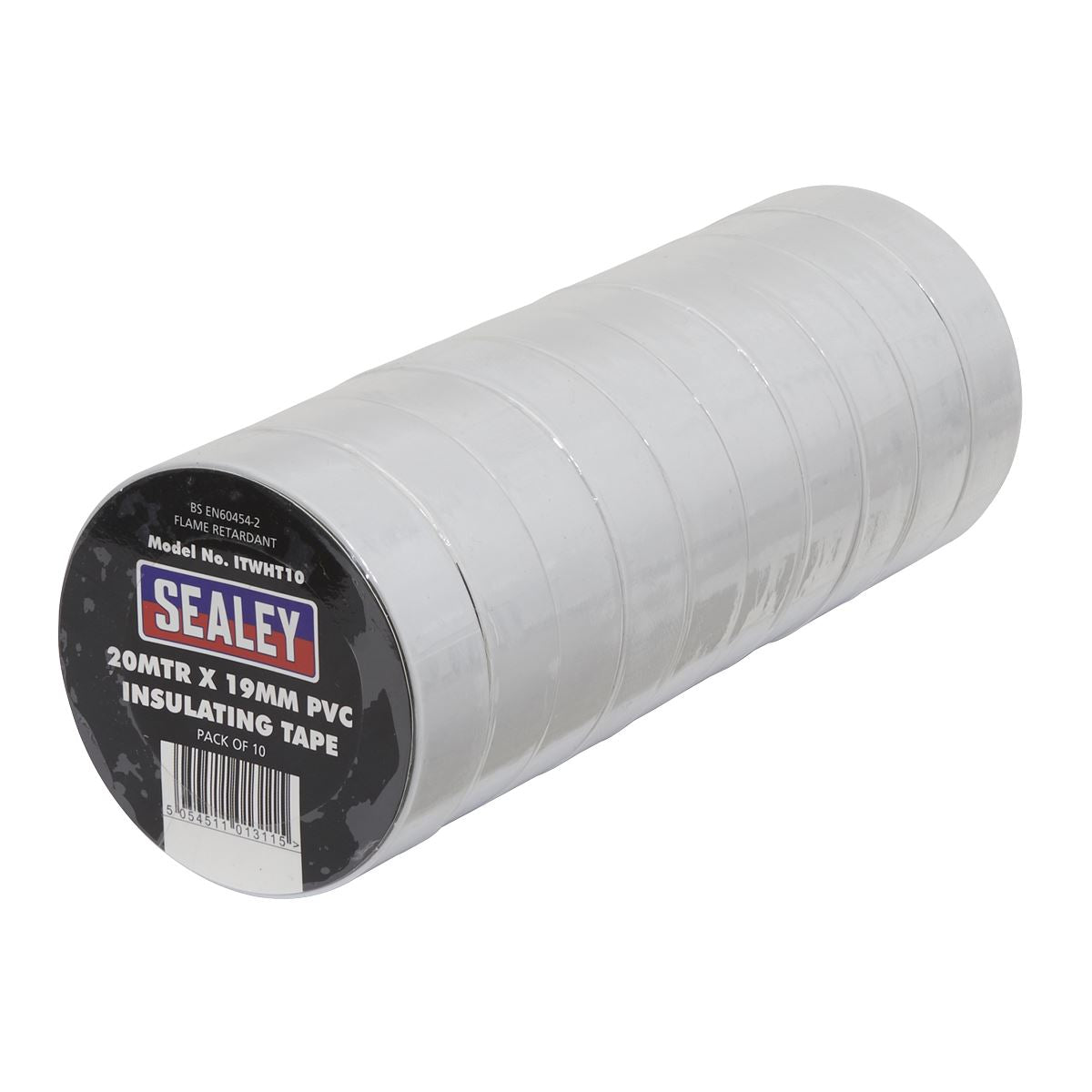 Sealey ITWHT10 PVC Insulating Tape 19mm x 20m White Pack of 10 Sealey