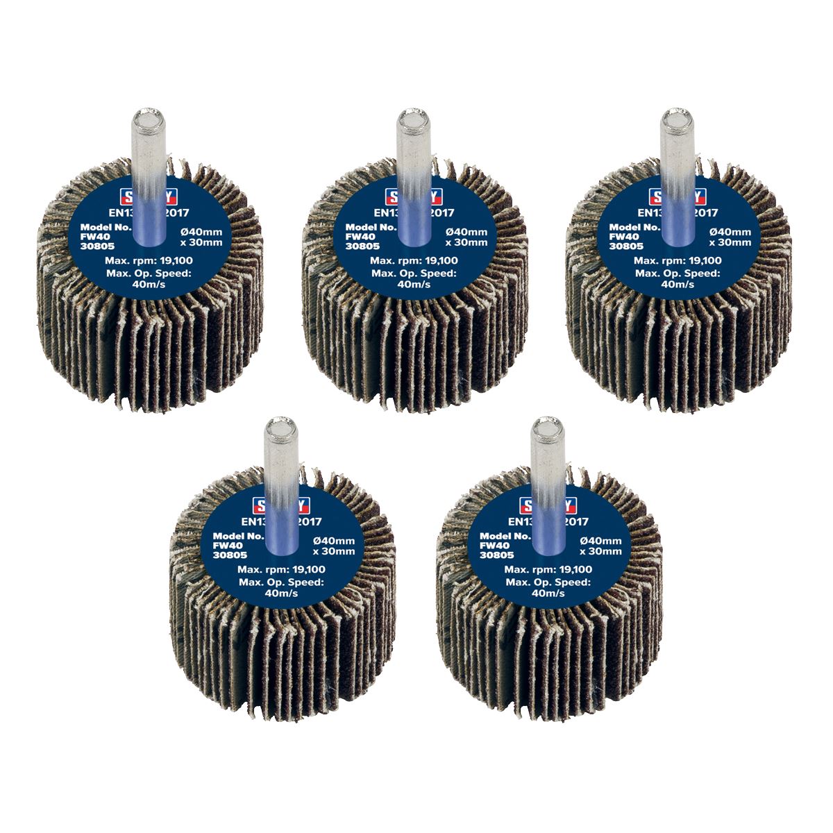 Sealey FW4030805 Abrasive Flap Wheel Ø40 x 30mm 80Grit Ø6mm Shaft - Pack of 5 Sealey