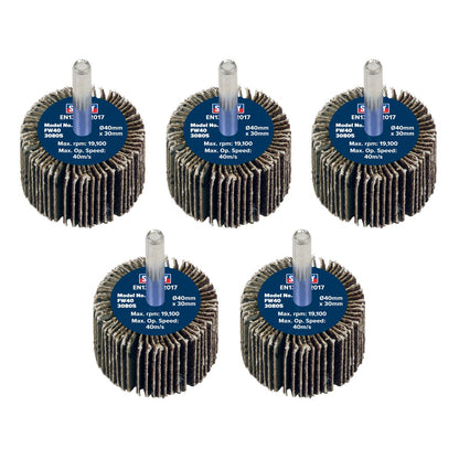 Sealey FW4030805 Abrasive Flap Wheel Ø40 x 30mm 80Grit Ø6mm Shaft - Pack of 5 Sealey