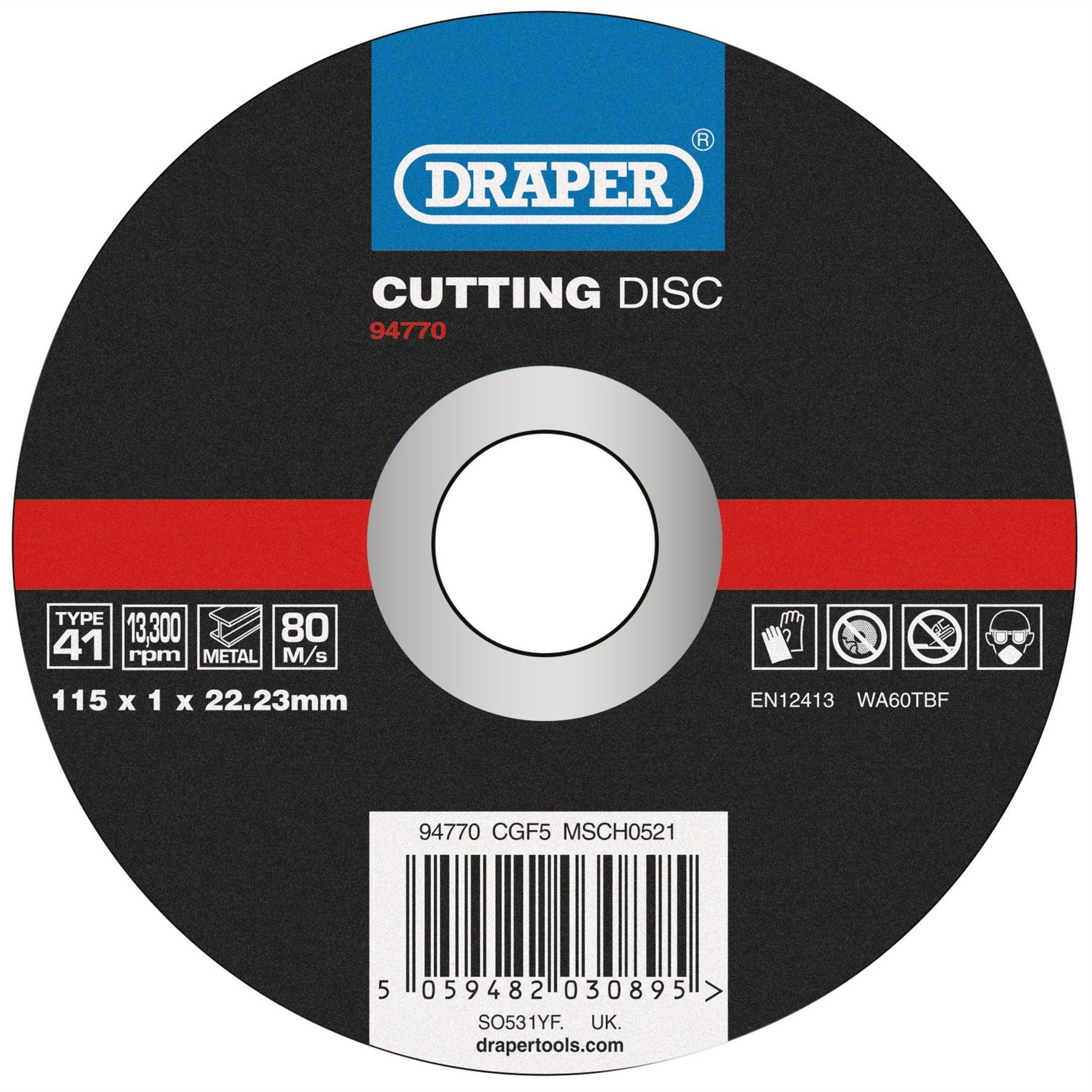 Draper 94770 Metal Cutting Disc 115 x 1 x 22.23mm Draper