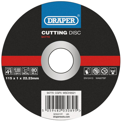 Draper 94770 Metal Cutting Disc 115 x 1 x 22.23mm Draper