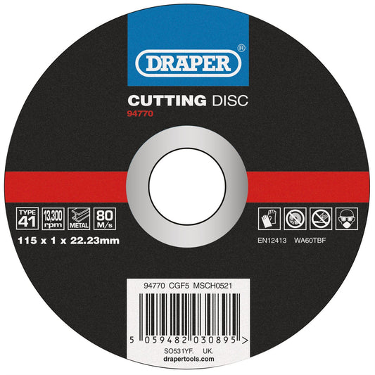 Draper 94770 Metal Cutting Disc 115 x 1 x 22.23mm Draper