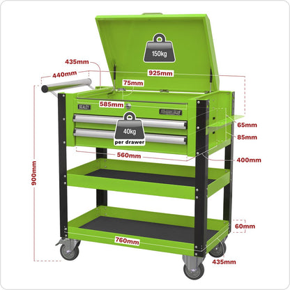 Sealey AP760MHV Heavy-Duty Mobile Tool & Parts Trolley 2 Drawers & Lockable Top - Green Sealey