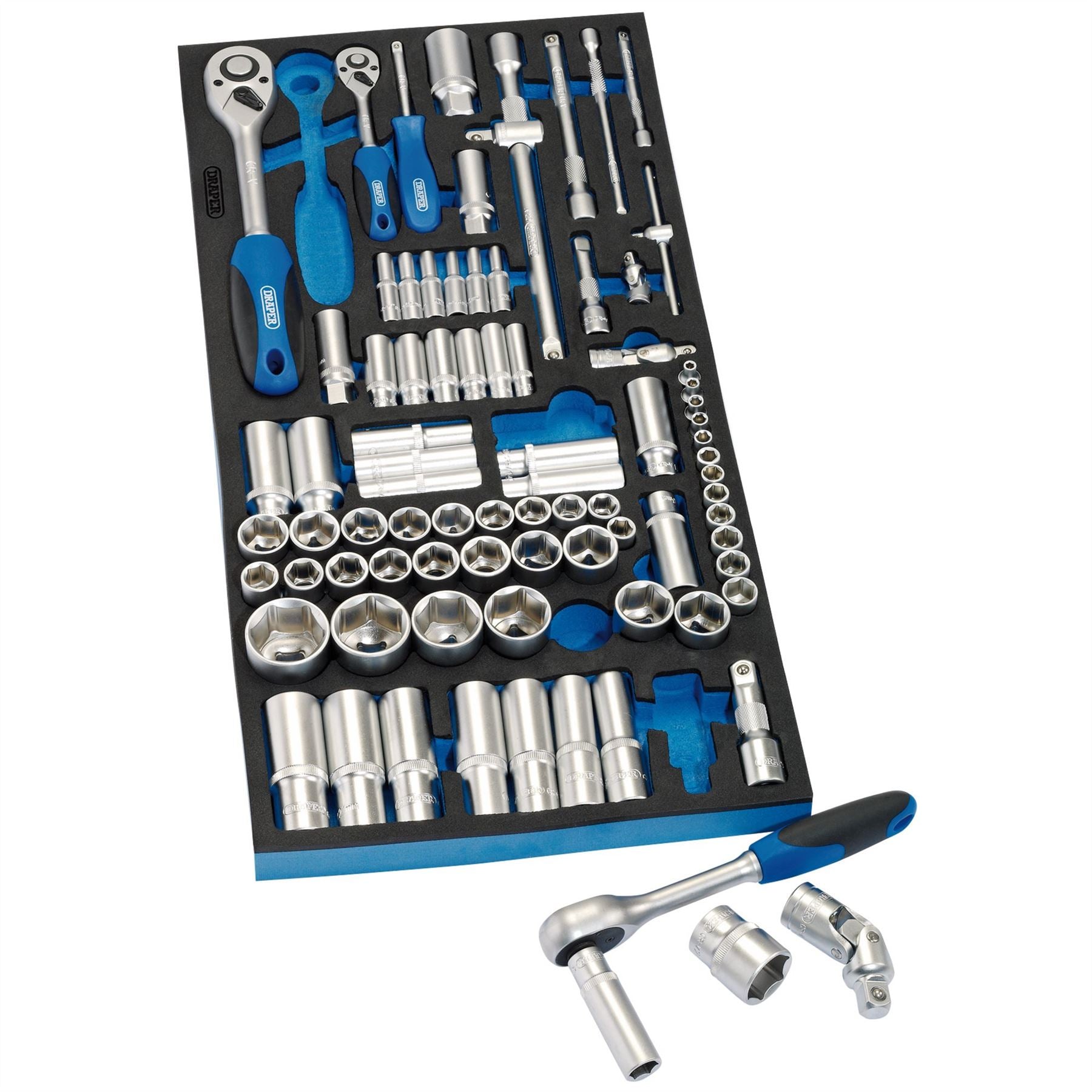 Draper 63540 Socket Set in Full Drawer EVA Insert Tray 1/4" 3/8" and 1/2" 84 Piece Draper