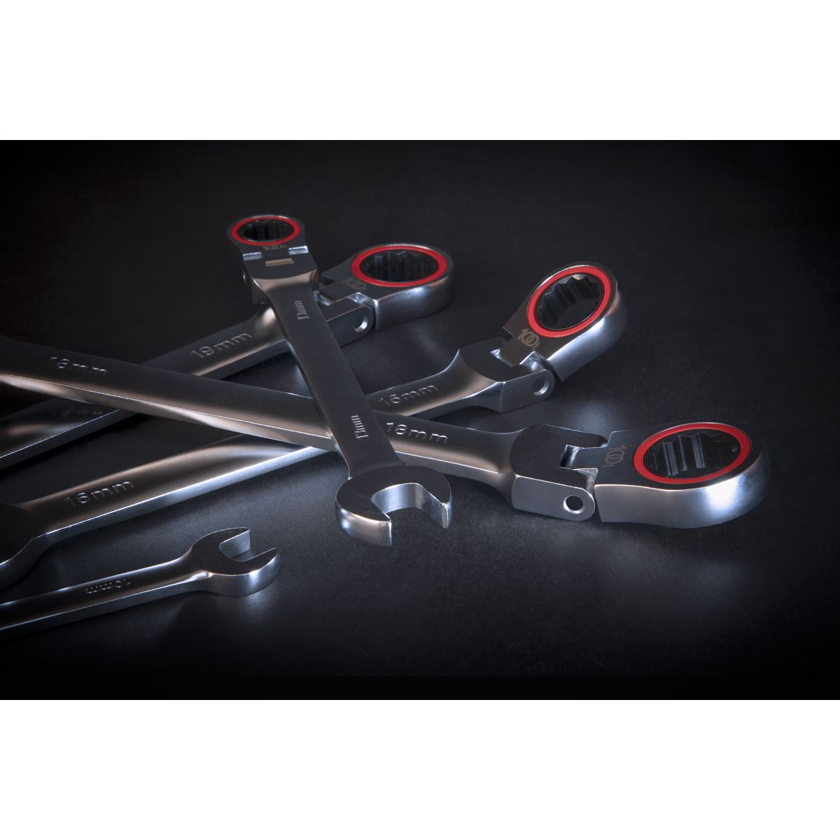 Sealey AK63943 Flexi-Head Ratchet Combination Spanner Set 7pc Metric Premier Platinum Sealey