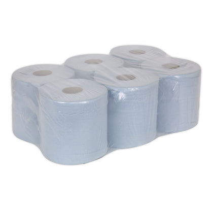 Sealey BLU150 Paper Roll Blue 2-Ply Embossed 150m Pack of 6 Sealey