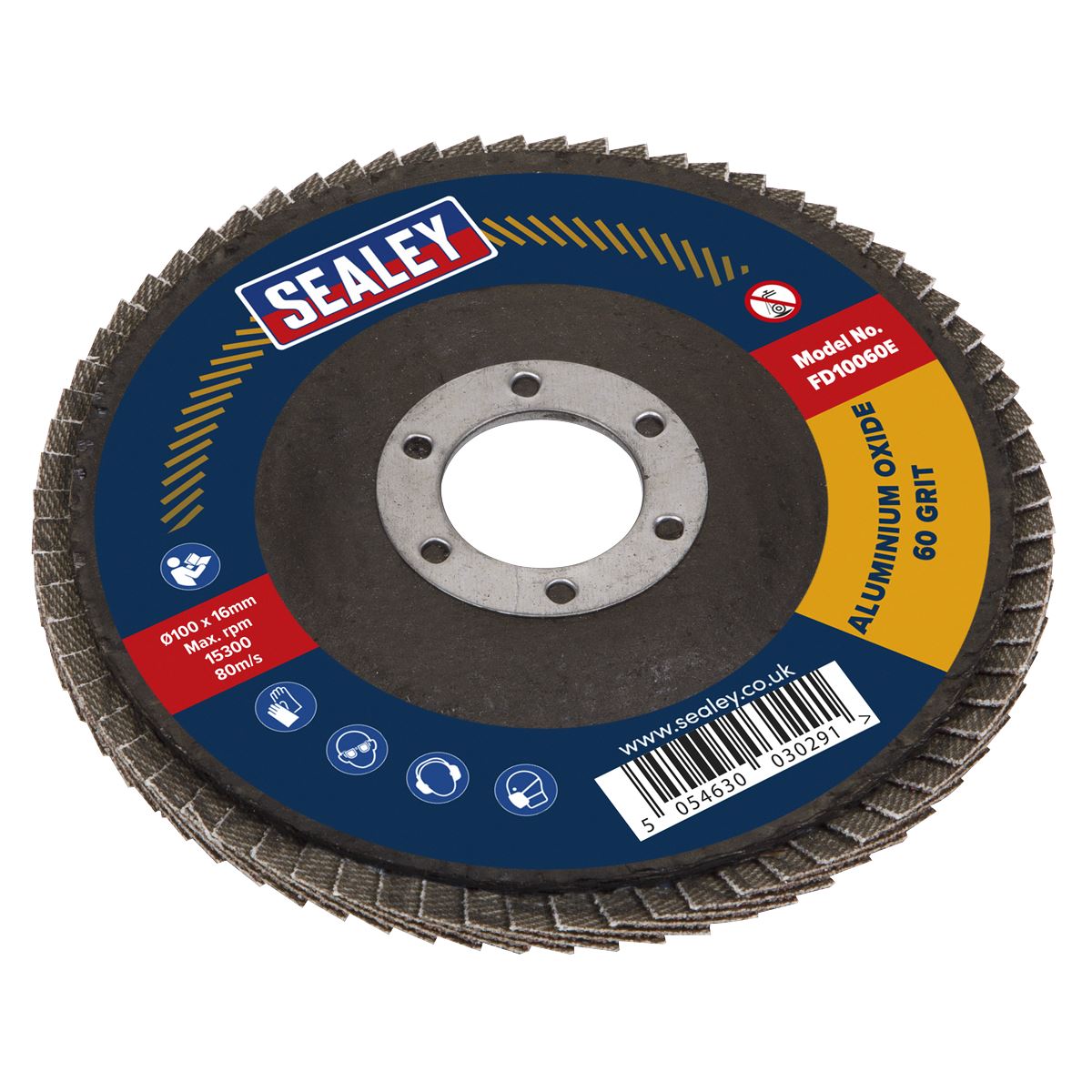 Sealey FD10060E Flap Disc Aluminium Oxide Ø100mm Ø16mm Bore 60Grit Sealey