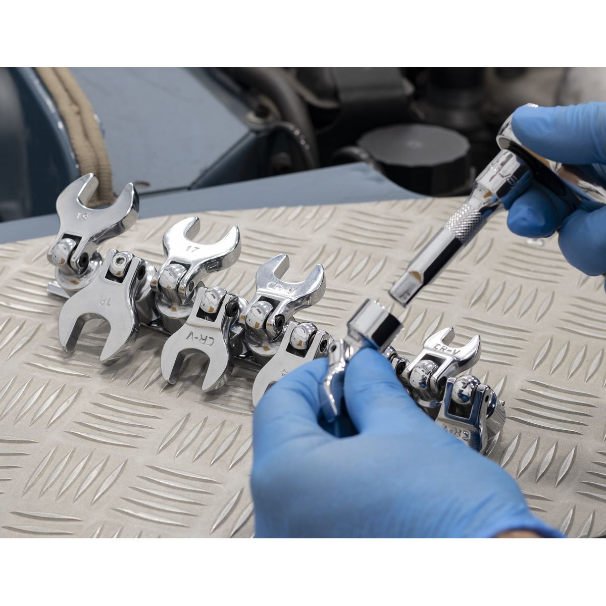 Siegen S01043 Flexible Crow's Foot Open-End Spanner Set 10pc 3/8"Sq Drive Metric Siegen