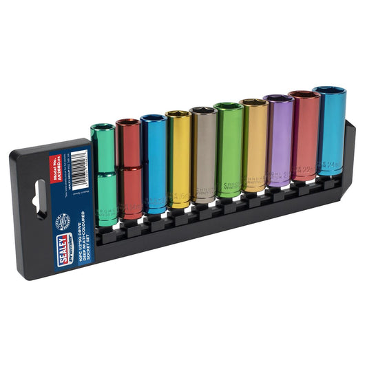 Sealey AK288D Multi-Coloured Socket Set 10pc 1/2"Sq Drive 6pt Deep WallDrive® Metric Sealey