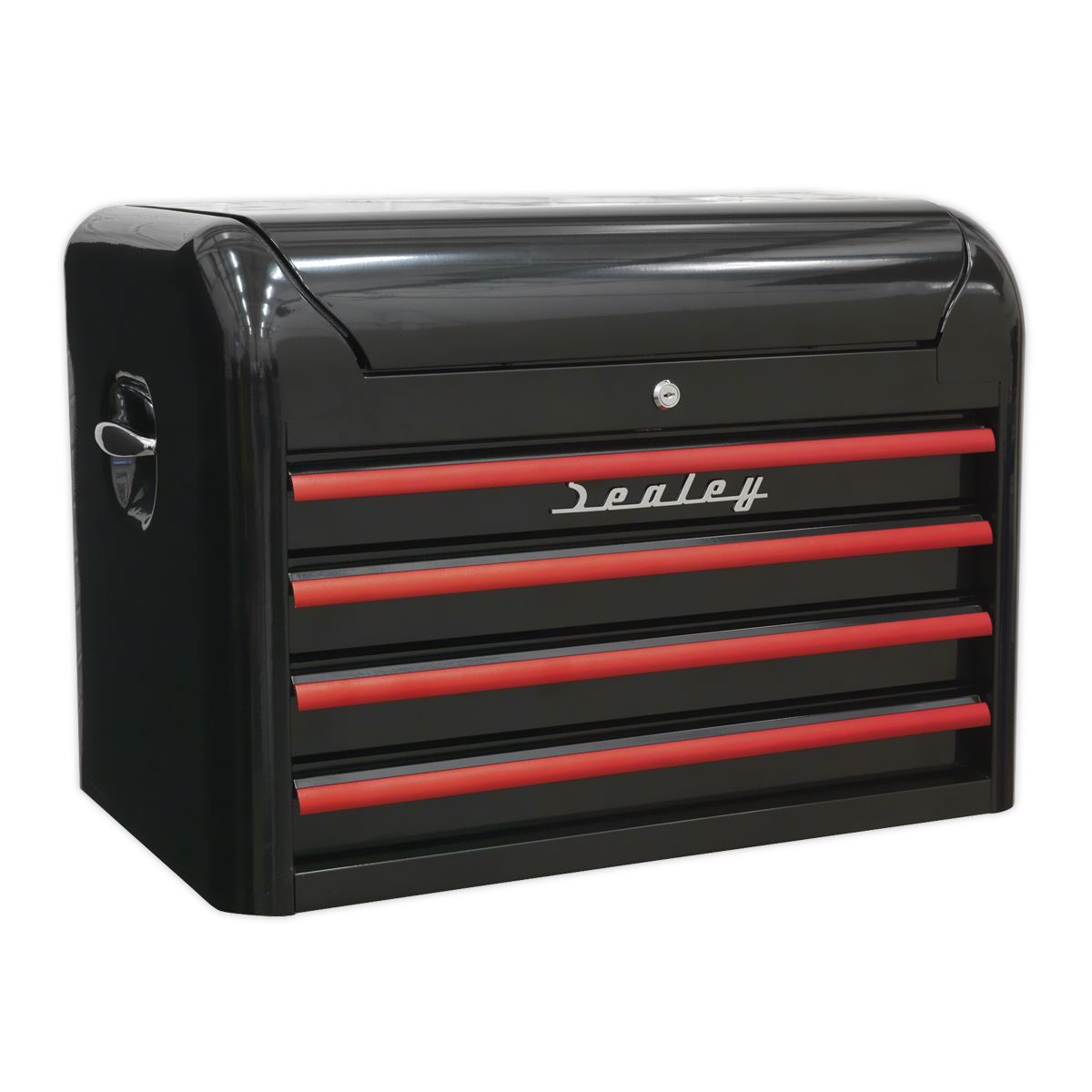 Sealey AP28104BR Topchest 4 Drawer Retro Style - Black with Red Anodised Drawer Pulls Sealey