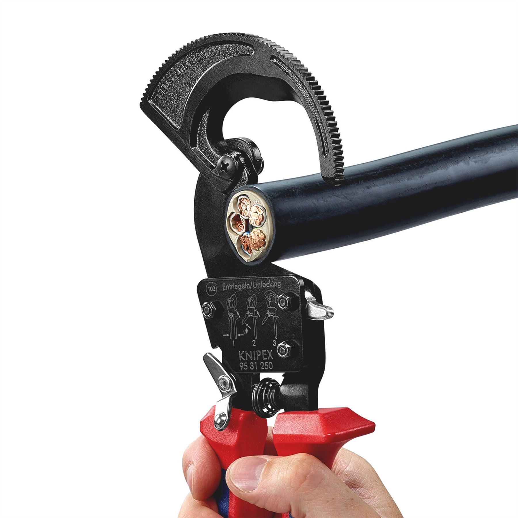 Knipex 18555 95 31 250 Ratchet Action Cable Cutter 250mm Knipex