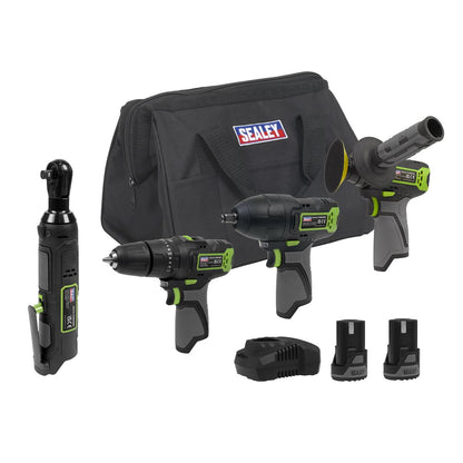 Sealey CP108VCOMBO1EU 4 x 10.8V SV10.8 Series Cordless Combo Kit - 2 Batteries & Euro Plug Sealey
