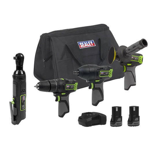 Sealey CP108VCOMBO1EU 4 x 10.8V SV10.8 Series Cordless Combo Kit - 2 Batteries & Euro Plug Sealey