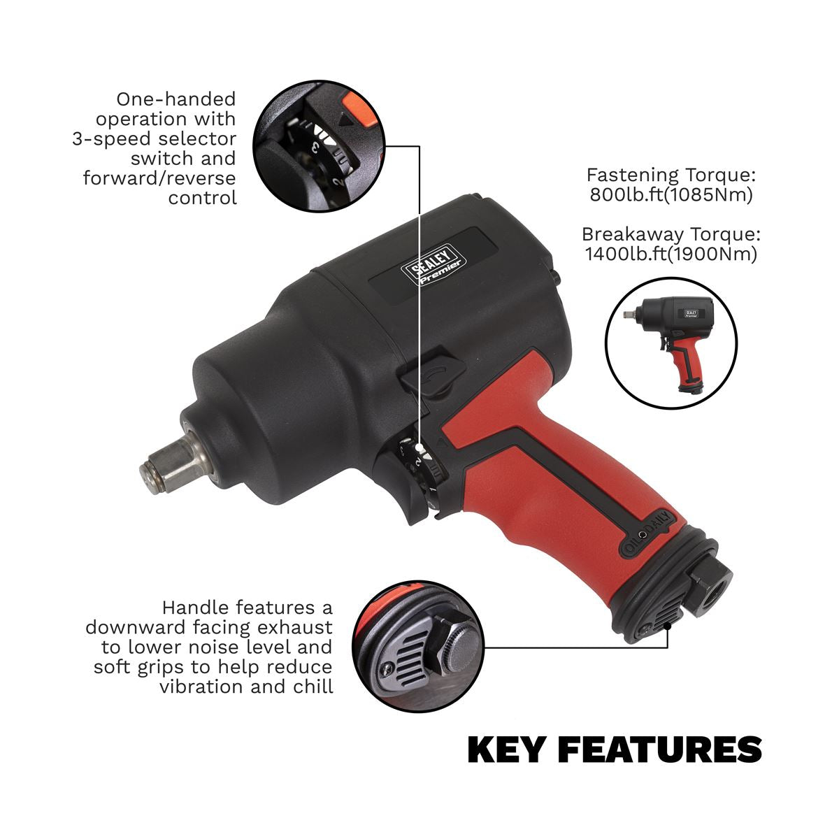 Sealey SA6002 Air Impact Wrench 1/2"Sq Drive Twin Hammer Sealey