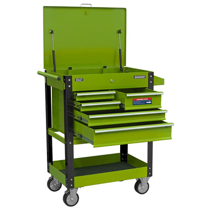 Sealey AP890MHV Heavy-Duty Mobile Tool & Parts Trolley with 5 Drawers and Lockable Top- Hi-Vis Green Sealey