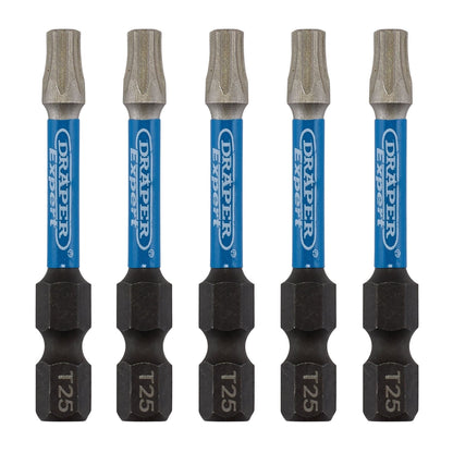 Draper 05653 Expert TX-STAR® Impact Screwdriver Bits T25 x 50mm 1/4" Hex Pack of 5 Draper