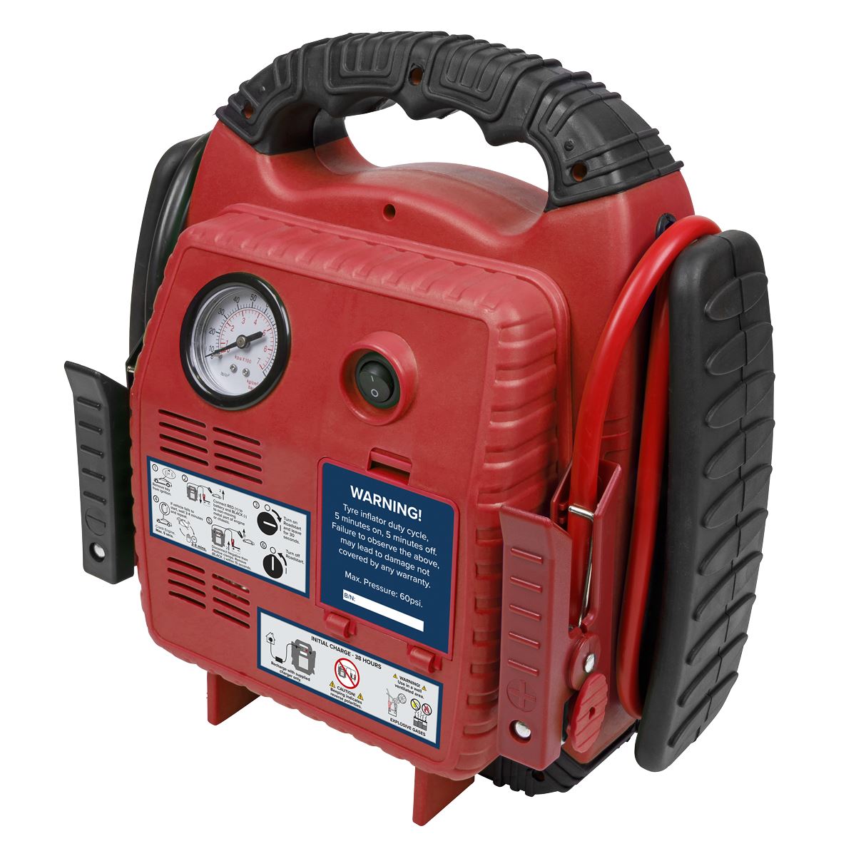 Sealey RS132 RoadStart® Emergency Jump Starter with Air Compressor 12V 900 Peak Amps Sealey