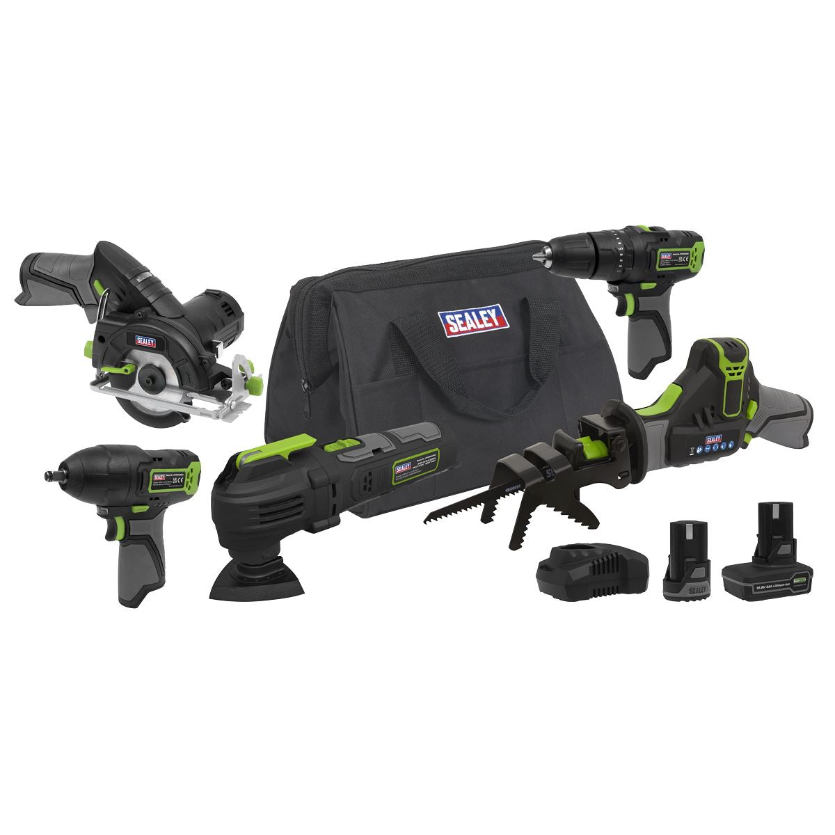 Sealey CP108VCOMBO8EU 5 x 10.8V SV10.8 Series Cordless Combo Kit - 2 Batteries & Euro Plug Sealey