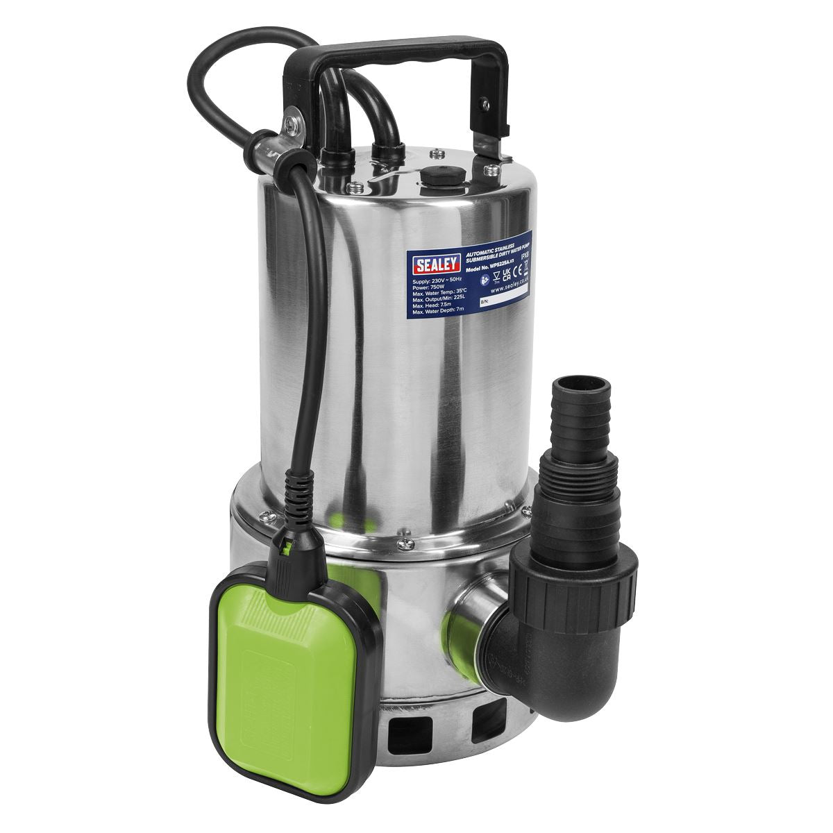 Sealey WPS225A Submersible Stainless Water Pump Automatic Dirty Water 225L/min 230V Sealey