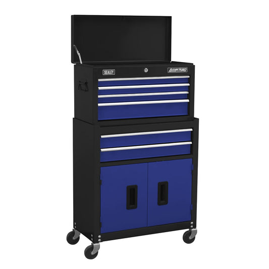 Sealey AP22B Topchest & Rollcab Combination 6 Drawer with Ball-Bearing Slides - Blue Sealey