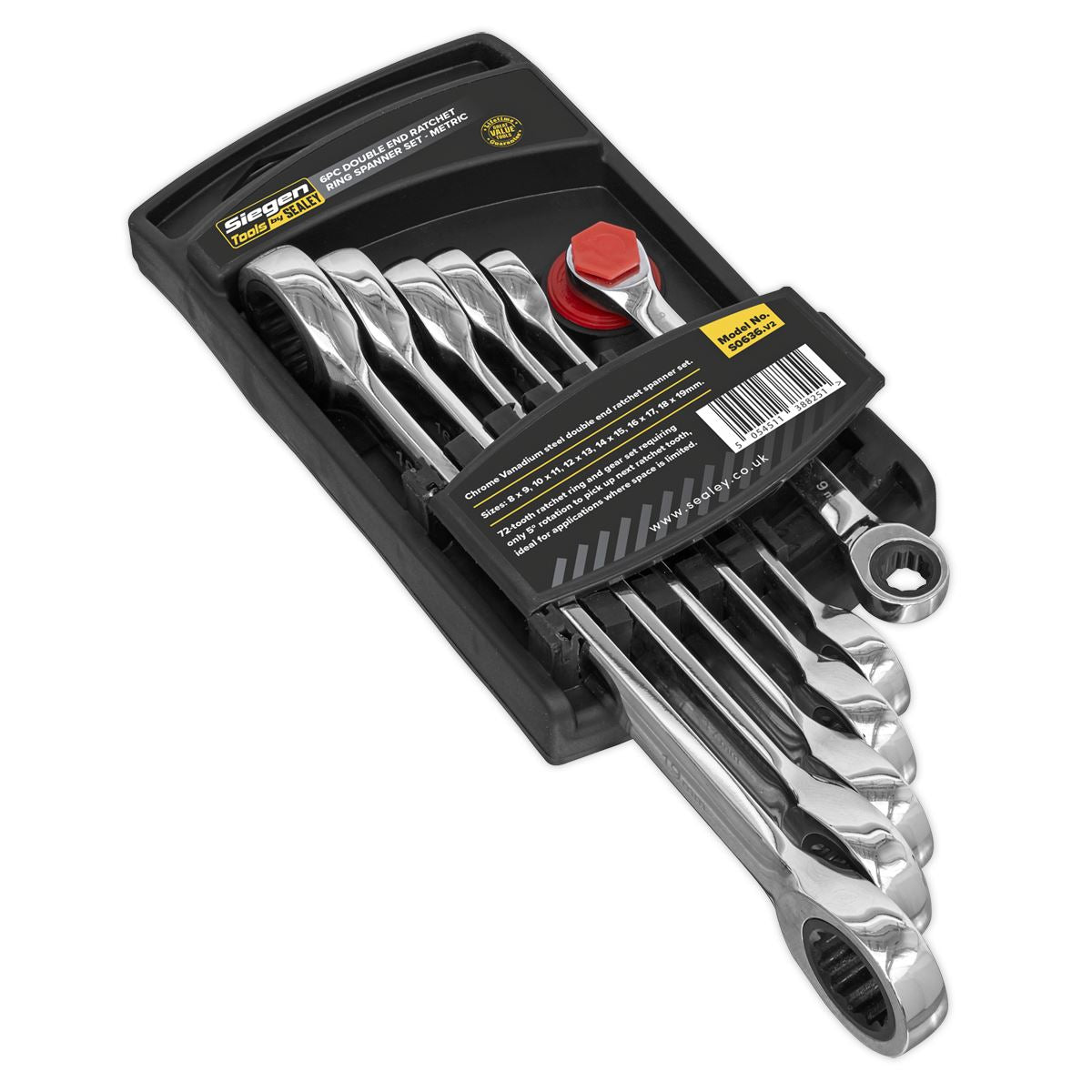 Siegen S0636 Double End Ratchet Ring Spanner Set 6pc Metric Siegen