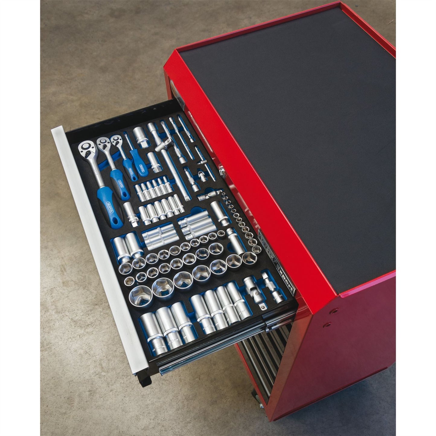 Draper 63540 Socket Set in Full Drawer EVA Insert Tray 1/4" 3/8" and 1/2" 84 Piece Draper