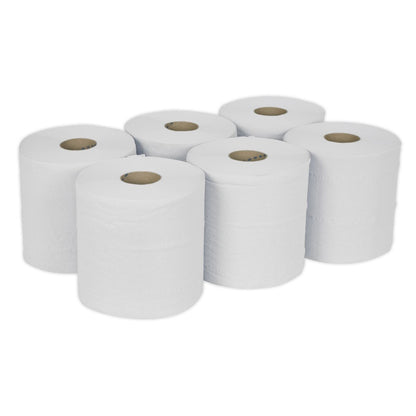 Sealey WHT150 Paper Roll White 2-Ply Embossed 150m Pack of 6 Sealey