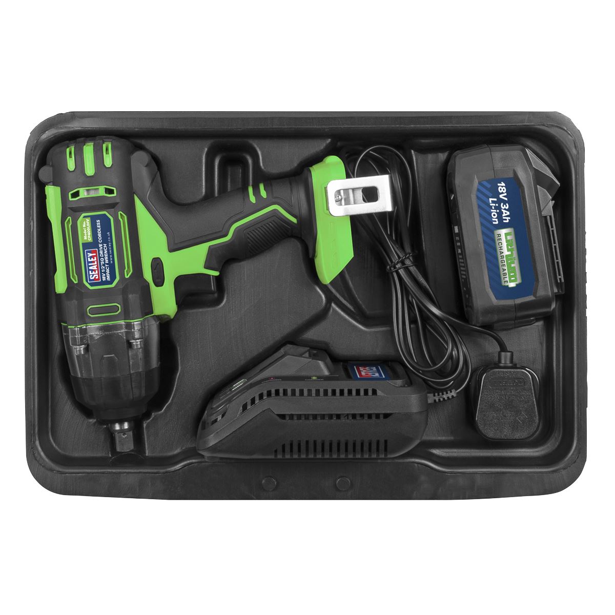 Sealey CP400LIHV Cordless Impact Wrench 18V 3Ah Lithium-ion 1/2"Sq Drive Hi-Vis Sealey