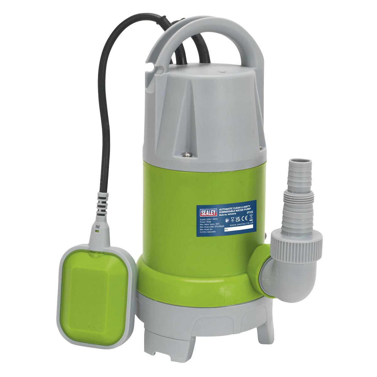 Sealey WPCD215 Submersible Clean & Dirty Water Pump Automatic 217L/min 230V Sealey