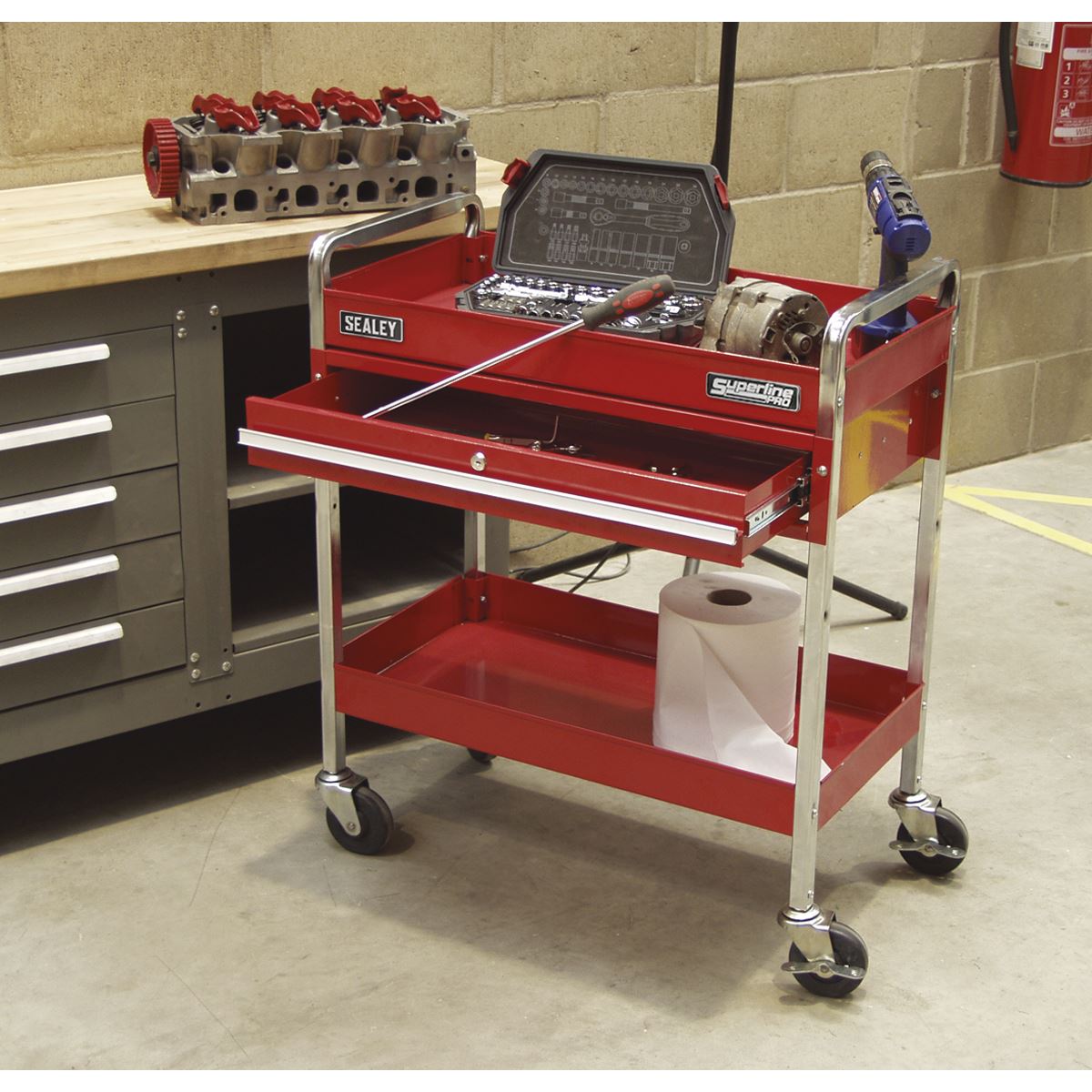Sealey CX101D Trolley 2-Level Heavy-Duty with Lockable Drawer Sealey