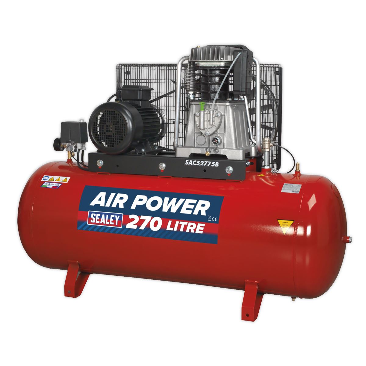 Sealey SAC52775B Air Compressor 270L Belt Drive 7.5hp 3ph 2-Stage with Cast Cylinders Sealey
