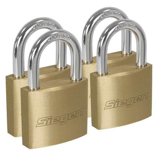 Siegen S0992 Brass Body Padlock with Brass Cylinder Keyed Alike - Pack of 4 Siegen