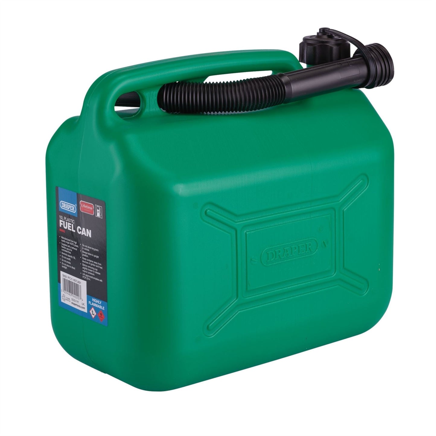 Draper 09055 Plastic Fuel Can 10L Green Draper