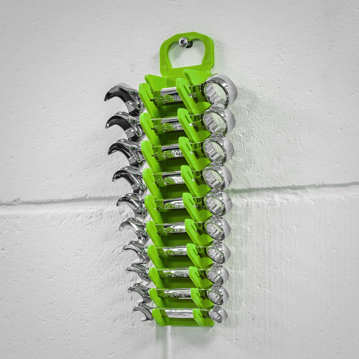 Sealey WR10HV Spanner Rack Capacity 10 Stubby Spanners - Hi-Vis Green Sealey