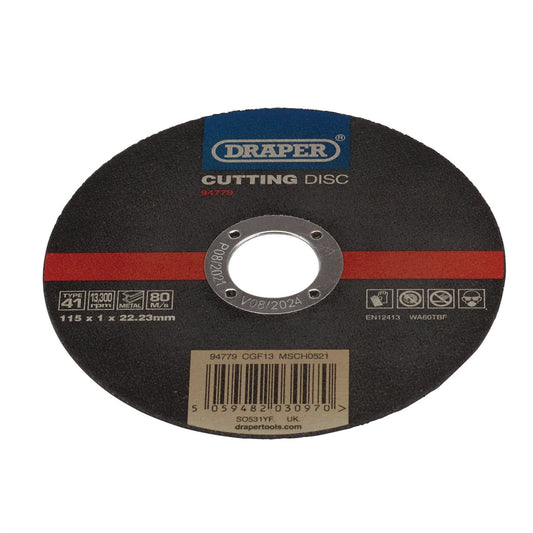 Draper 94779 Stainless-Steel/Inox Metal Cutting Disc 115 x 1 x 22.23mm Draper
