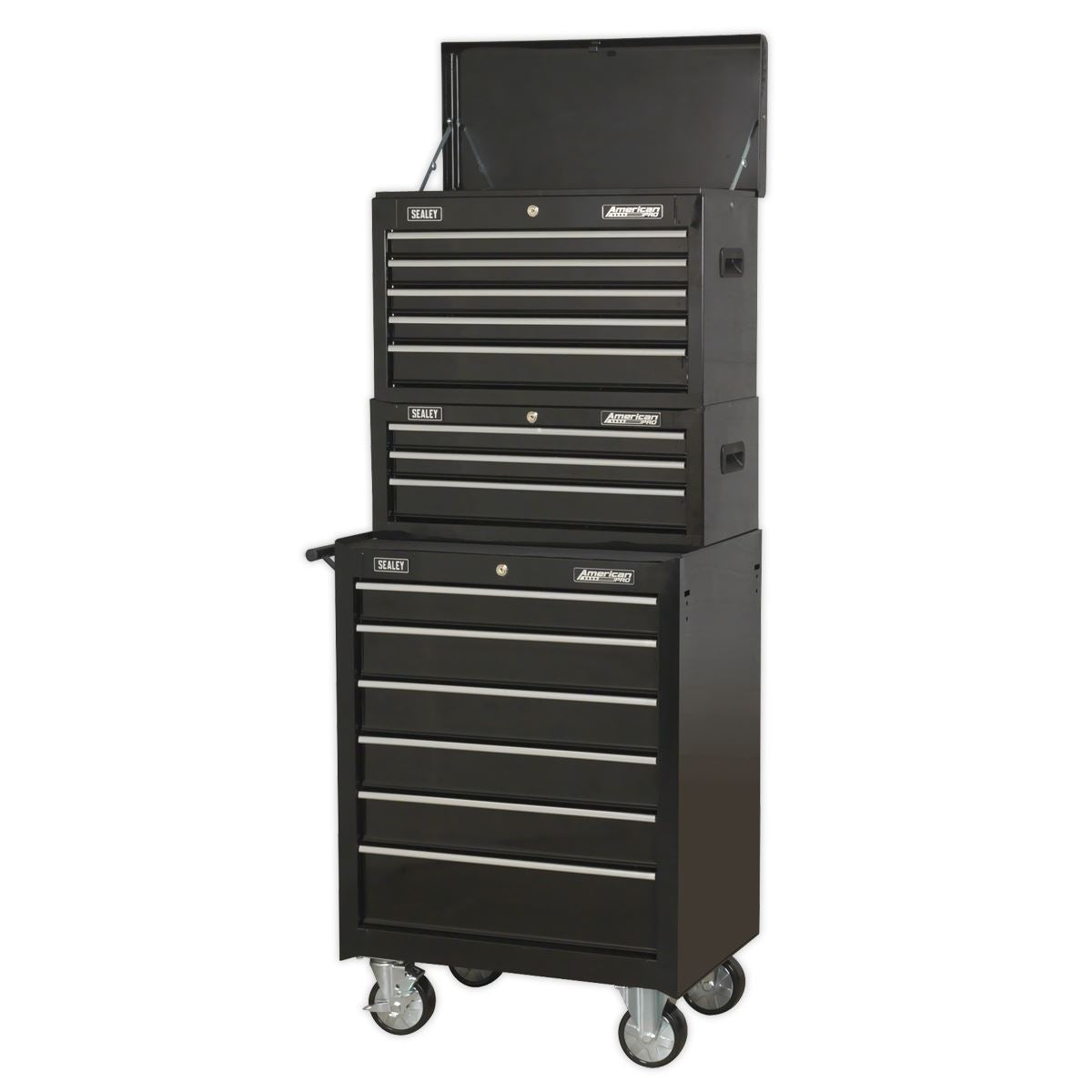 Sealey AP22BSTACK Topchest Mid-Box Tool Chest & Rollcab 14 Drawer Stack - Black Sealey