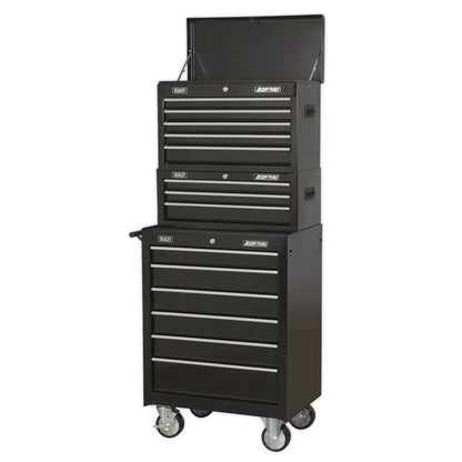 Sealey AP22BSTACK Topchest Mid-Box Tool Chest & Rollcab 14 Drawer Stack - Black Sealey