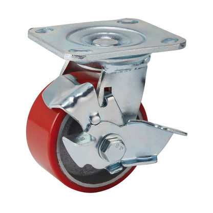 Draper 65524 Swivel Plate Fixing Heavy Duty Polyurethane Wheel with Brake 100mm Diameter S.W.L. 250kg Draper