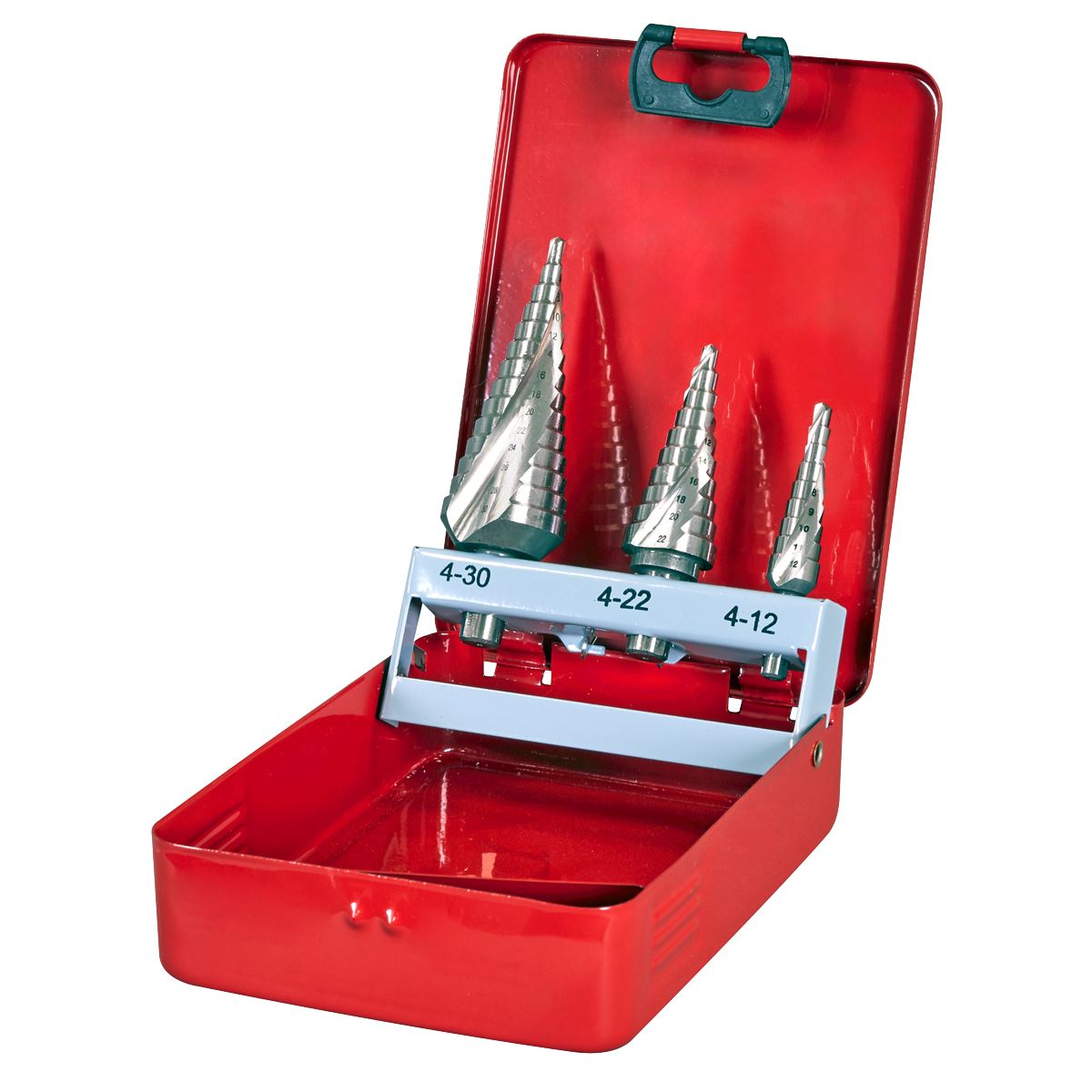 Sealey AK4743 HSS M2 Step Drill Bit Set 3pc Spiral Flute Sealey