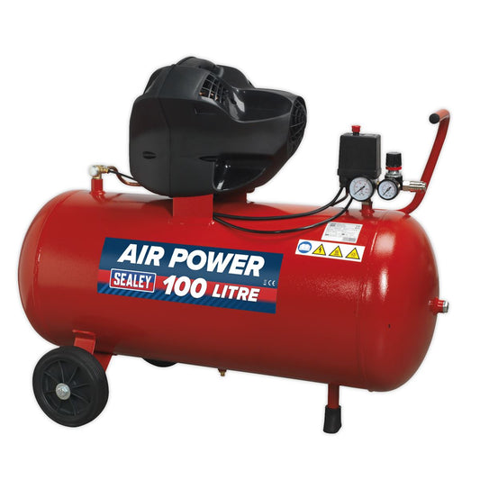 Sealey SAC10030F Air Compressor 100L V-Twin Direct Drive 3hp Oil Free Sealey