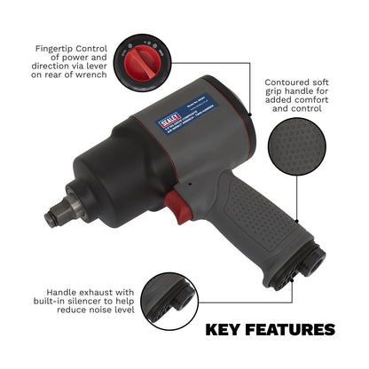 Sealey SA201 Air Impact Wrench 1/2"Sq Drive Composite - Twin Hammer Sealey