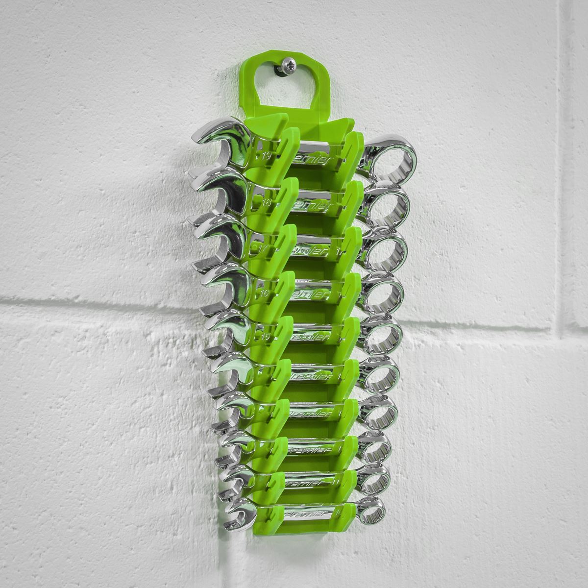 Sealey WR10HV Spanner Rack Capacity 10 Stubby Spanners - Hi-Vis Green Sealey